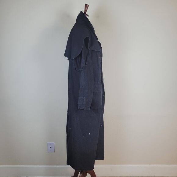 VTG Stoney River Coat Mens Medium Black Denim Duster Western USA Drover Outback - Picture 3 of 10